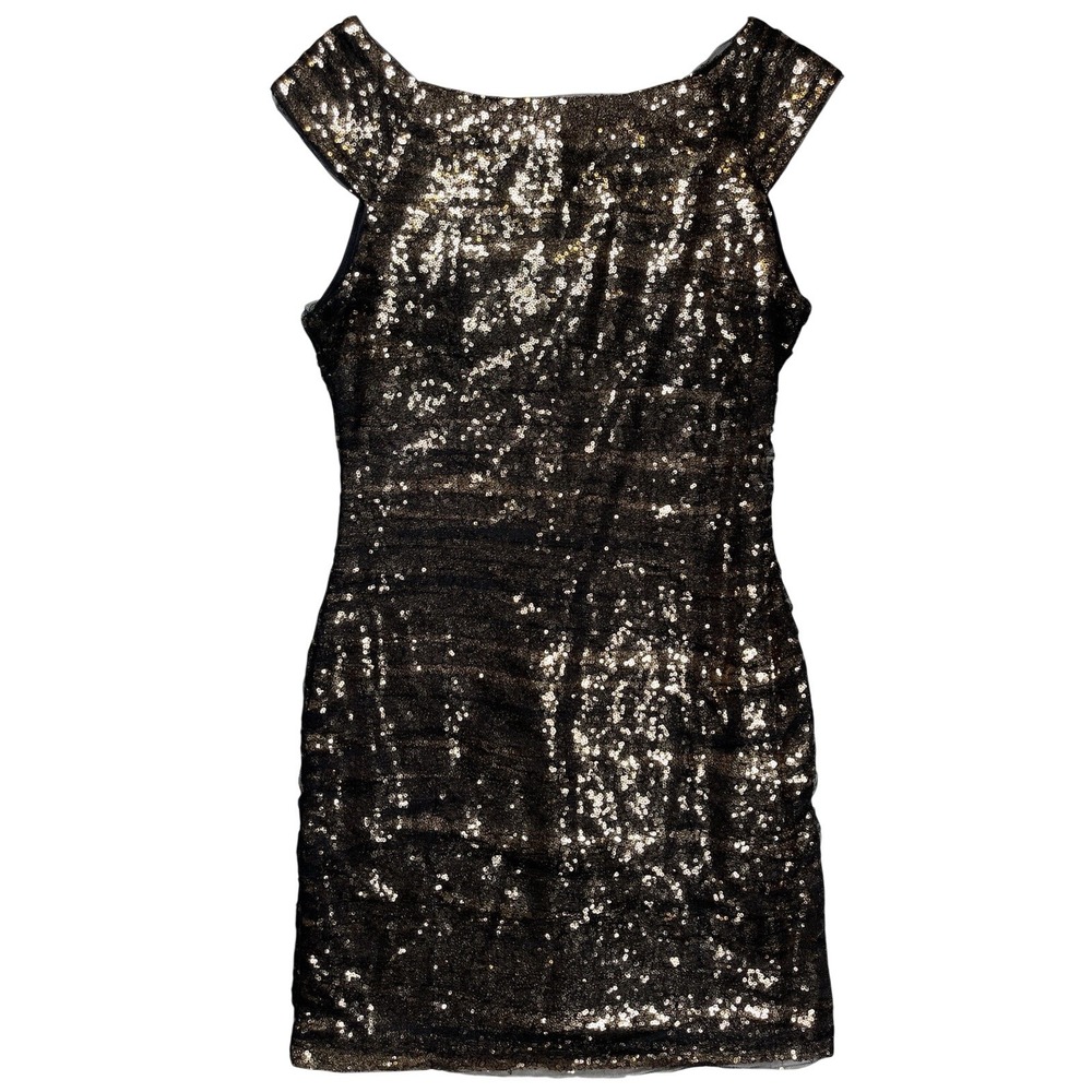 Lulus Womens Feeling Alive Gold Black Sequin Tulle Dress Sz Large Party Cocktail